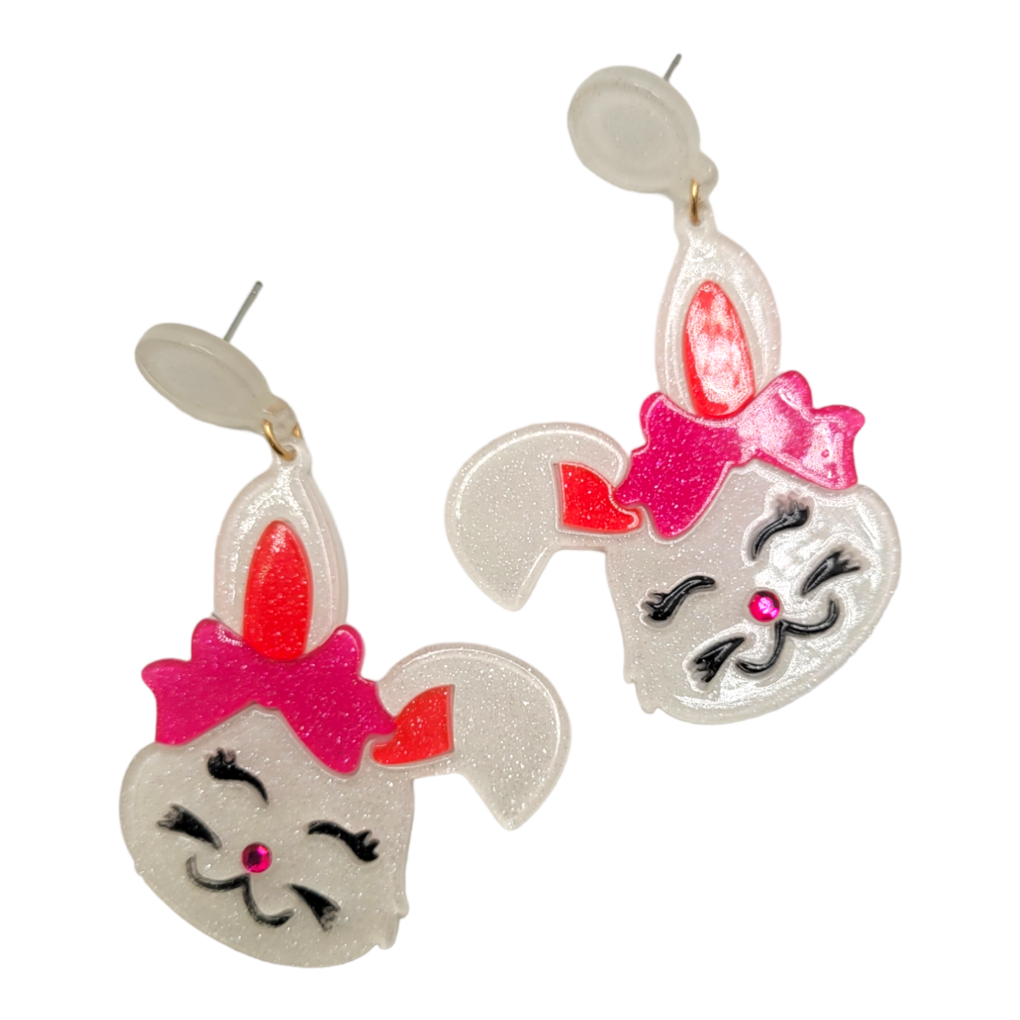 White Bunny & Bow Acrylic Earrings-Earrings-LouisGeorge Boutique-LouisGeorge Boutique, Women’s Fashion Boutique Located in Trussville, Alabama