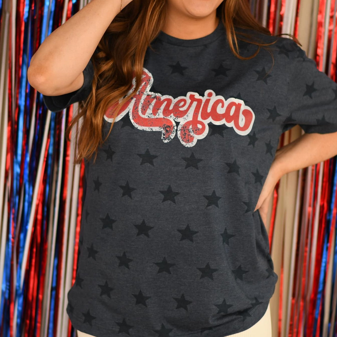 Vintage AMERICA Navy Star Tee-Graphic Tee-LouisGeorge Boutique-LouisGeorge Boutique, Women’s Fashion Boutique Located in Trussville, Alabama