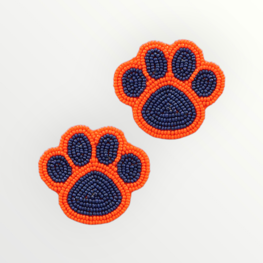 Orange & Navy Paw Print Beaded Earrings-Earrings-LouisGeorge Boutique-LouisGeorge Boutique, Women’s Fashion Boutique Located in Trussville, Alabama