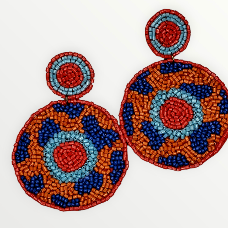 Beaded Orange & Blue Earrings-Earrings-louisgeorgeboutique-LouisGeorge Boutique, Women’s Fashion Boutique Located in Trussville, Alabama