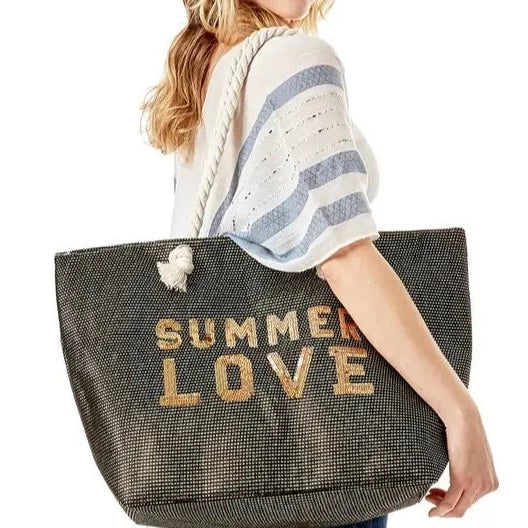 Summer Love Glitter Beach Tote - Black-Handbags-LouisGeorge Boutique-LouisGeorge Boutique, Women’s Fashion Boutique Located in Trussville, Alabama
