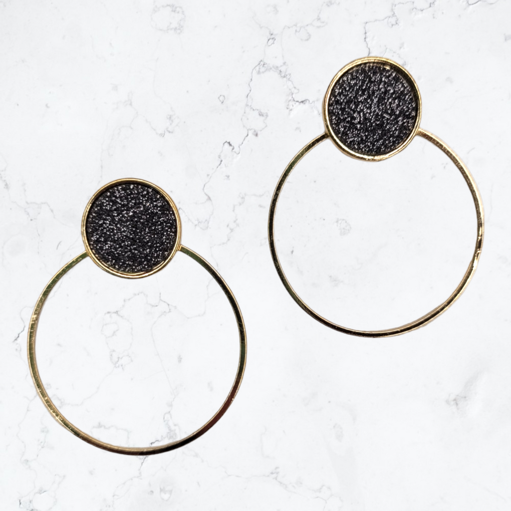 Druzy Hematite & Gold Circle Earrings-Earrings-louisgeorgeboutique-LouisGeorge Boutique, Women’s Fashion Boutique Located in Trussville, Alabama