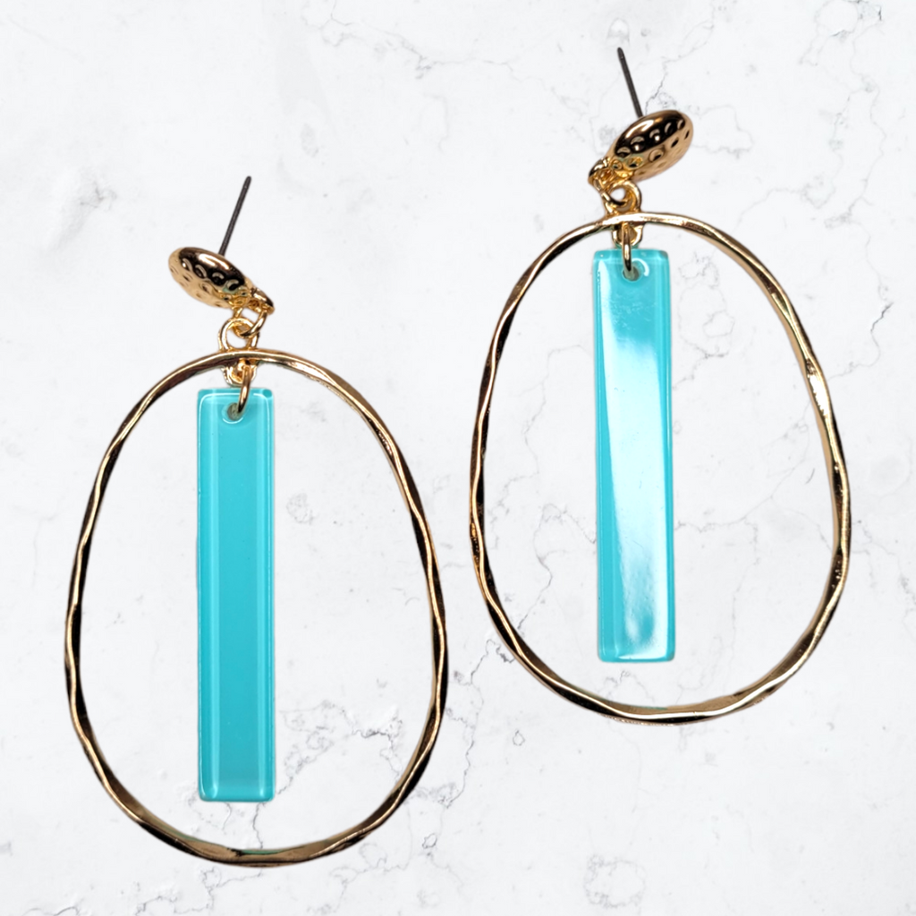 Gold & Blue Oval Bar Earrings-Earrings-louisgeorgeboutique-LouisGeorge Boutique, Women’s Fashion Boutique Located in Trussville, Alabama