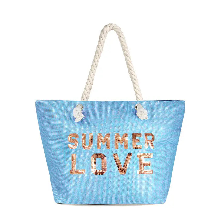 Summer Love Glitter Beach Tote - Blue-Handbags-LouisGeorge Boutique-LouisGeorge Boutique, Women’s Fashion Boutique Located in Trussville, Alabama