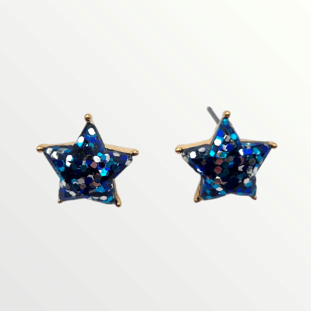 Blue Glitter Star Stud Earrings-Earrings-LouisGeorge Boutique-LouisGeorge Boutique, Women’s Fashion Boutique Located in Trussville, Alabama