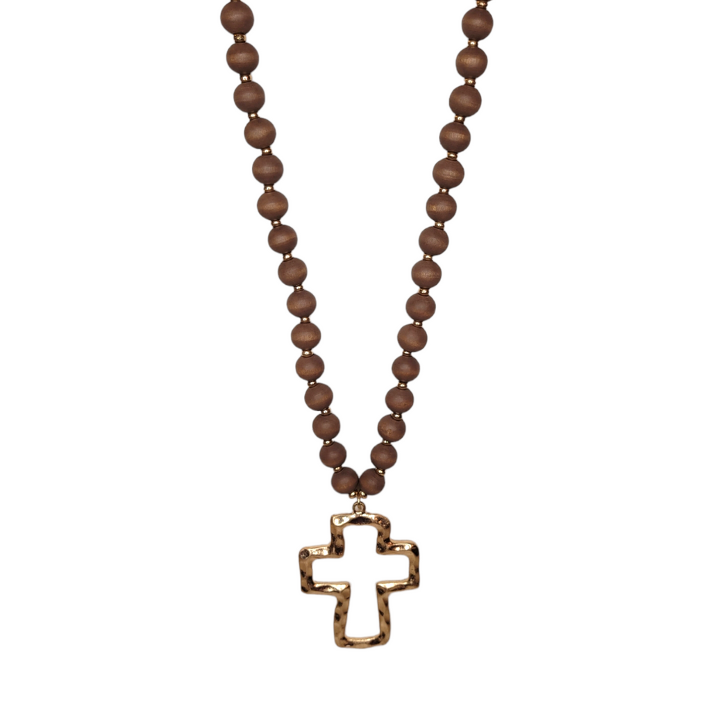 Open Cross Necklace - Brown-Necklace-LouisGeorge Boutique-LouisGeorge Boutique, Women’s Fashion Boutique Located in Trussville, Alabama