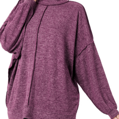 Brushed Melange Hacci Mock Neck Sweater - Regular - Dark Plum-Apparel-LouisGeorge Boutique-LouisGeorge Boutique, Women’s Fashion Boutique Located in Trussville, Alabama