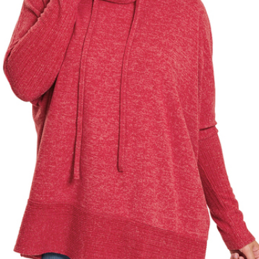 Brushed Melange Hacci Cowl Neck Sweater - Plus - Dark Red-Apparel-LouisGeorge Boutique-LouisGeorge Boutique, Women’s Fashion Boutique Located in Trussville, Alabama
