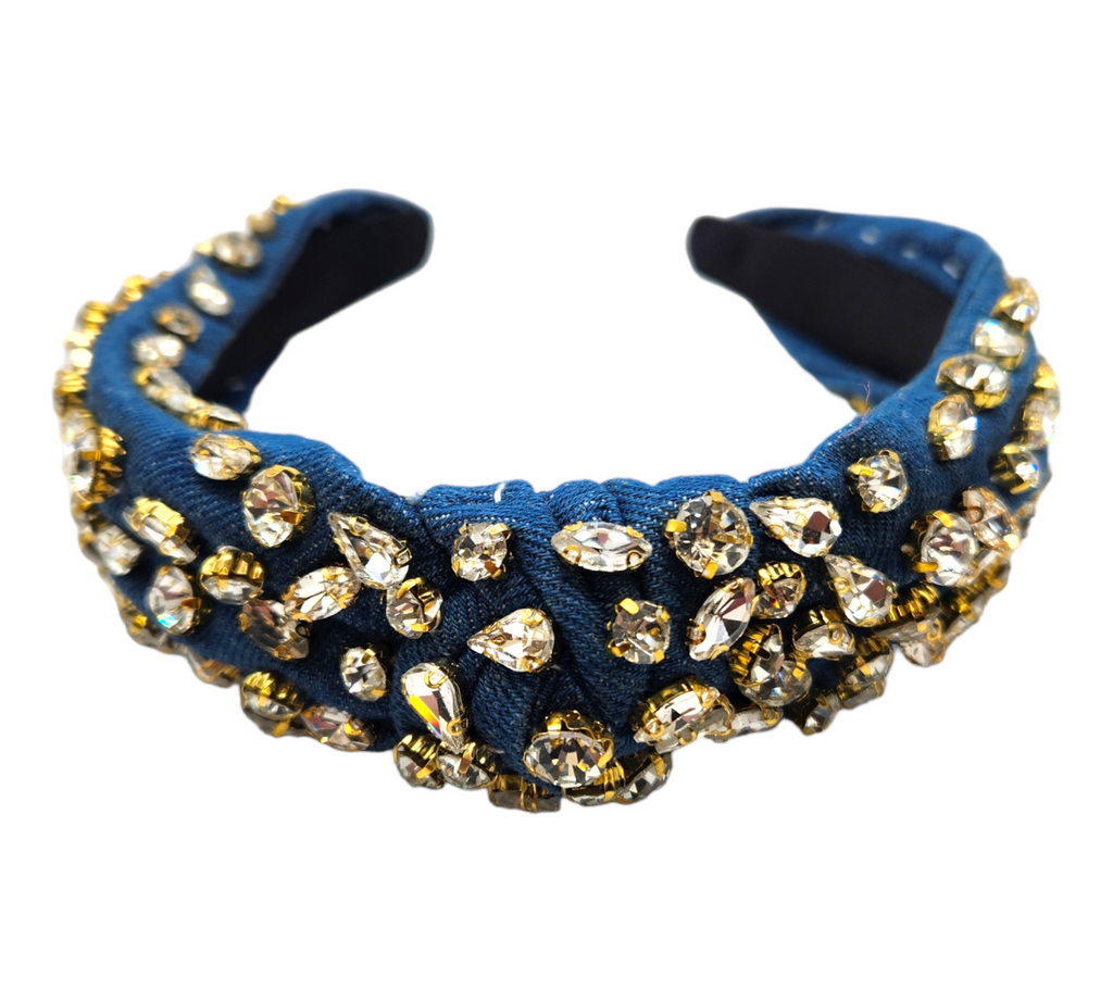 Denim & Rhinestones Top Knot Headband-Accessories-louisgeorgeboutique-LouisGeorge Boutique, Women’s Fashion Boutique Located in Trussville, Alabama