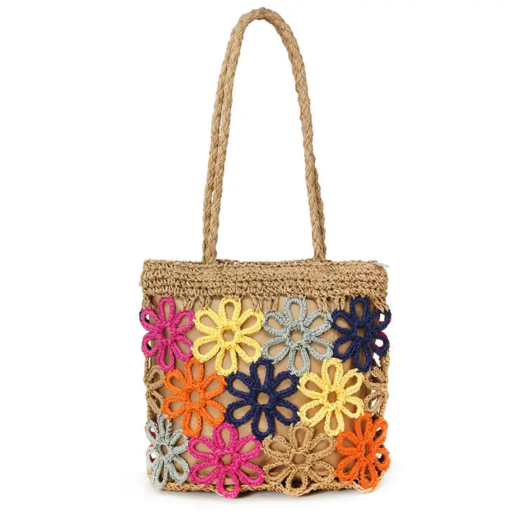 Colorful Flowers Crochet Straw Tote-Handbags-LouisGeorge Boutique-LouisGeorge Boutique, Women’s Fashion Boutique Located in Trussville, Alabama