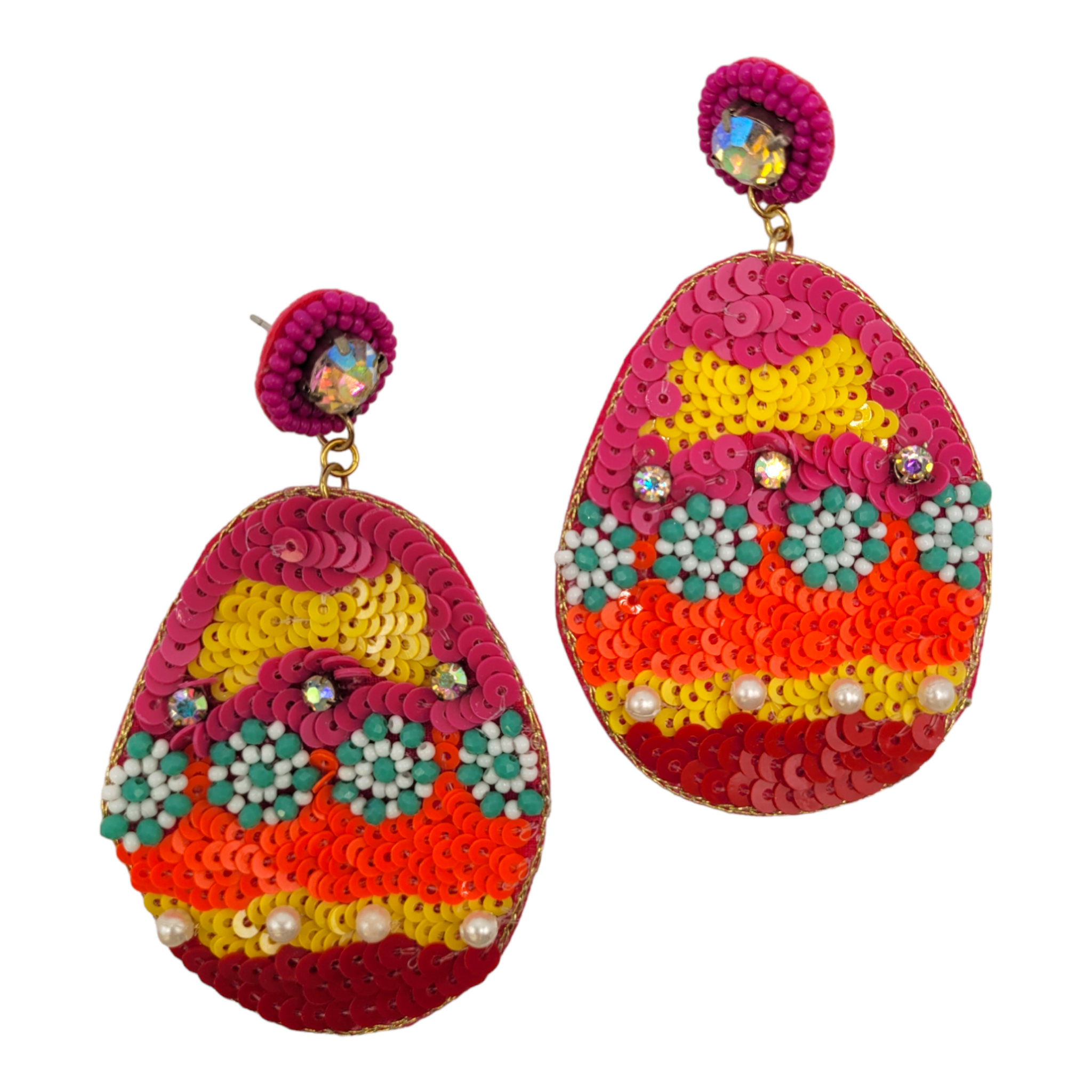 Fuchsia Easter Egg Beaded Earrings-Earrings-LouisGeorge Boutique-LouisGeorge Boutique, Women’s Fashion Boutique Located in Trussville, Alabama