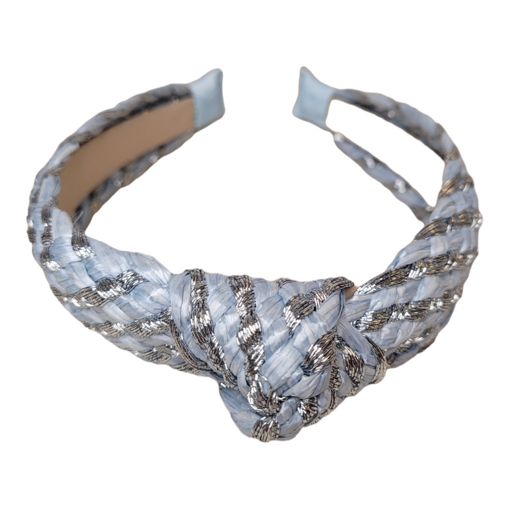 Ice Blue & Silver Raffia Top Knot Headband-Accessories-louisgeorgeboutique-LouisGeorge Boutique, Women’s Fashion Boutique Located in Trussville, Alabama