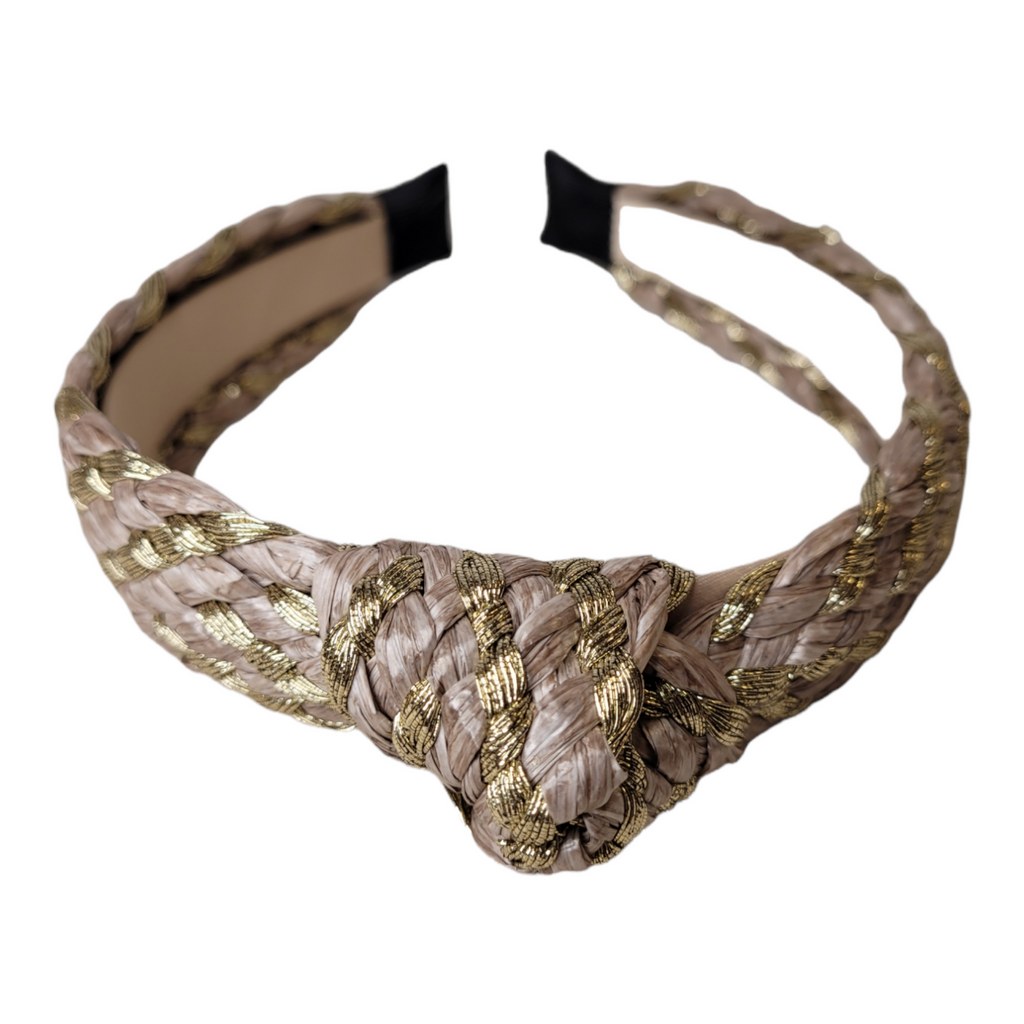 Blush & Gold Raffia Top Knot Headband-Accessories-louisgeorgeboutique-LouisGeorge Boutique, Women’s Fashion Boutique Located in Trussville, Alabama
