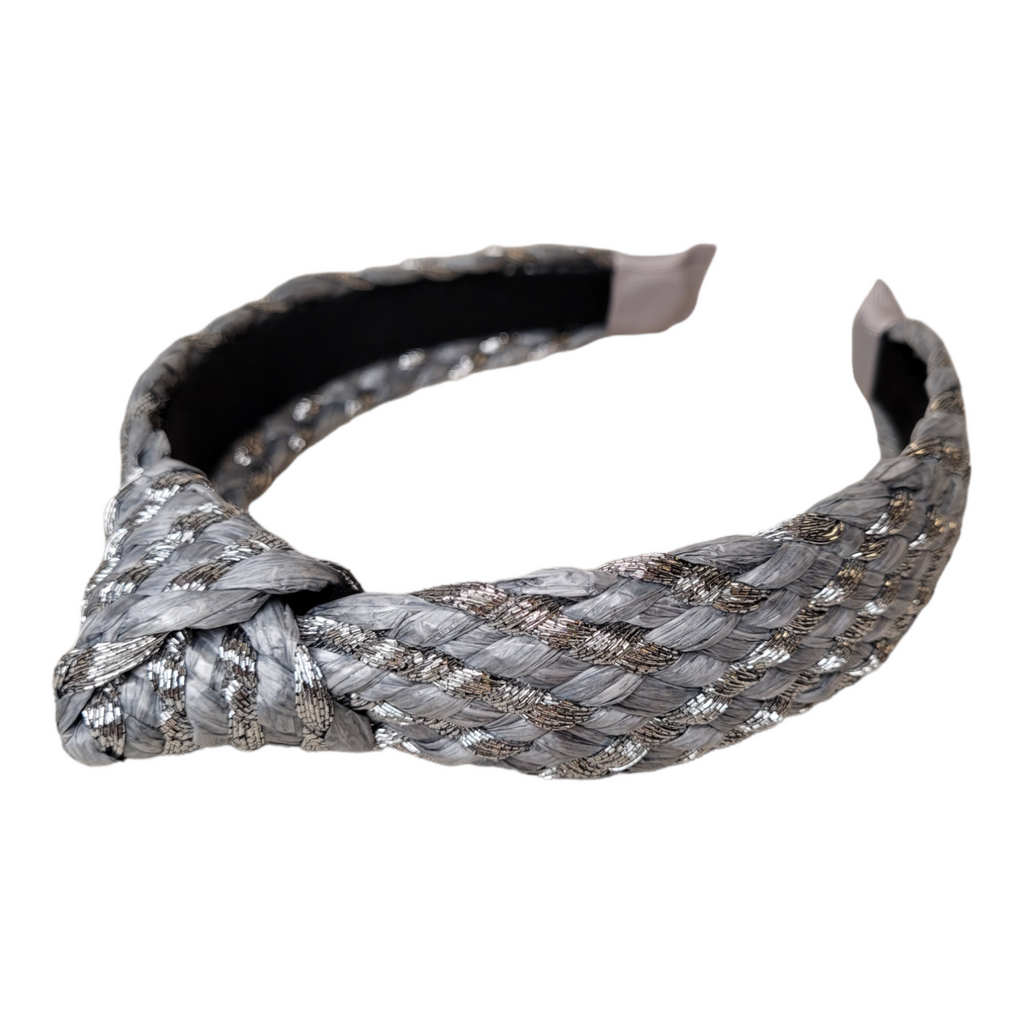 Silver Raffia Top Knot Headband-Accessories-louisgeorgeboutique-LouisGeorge Boutique, Women’s Fashion Boutique Located in Trussville, Alabama