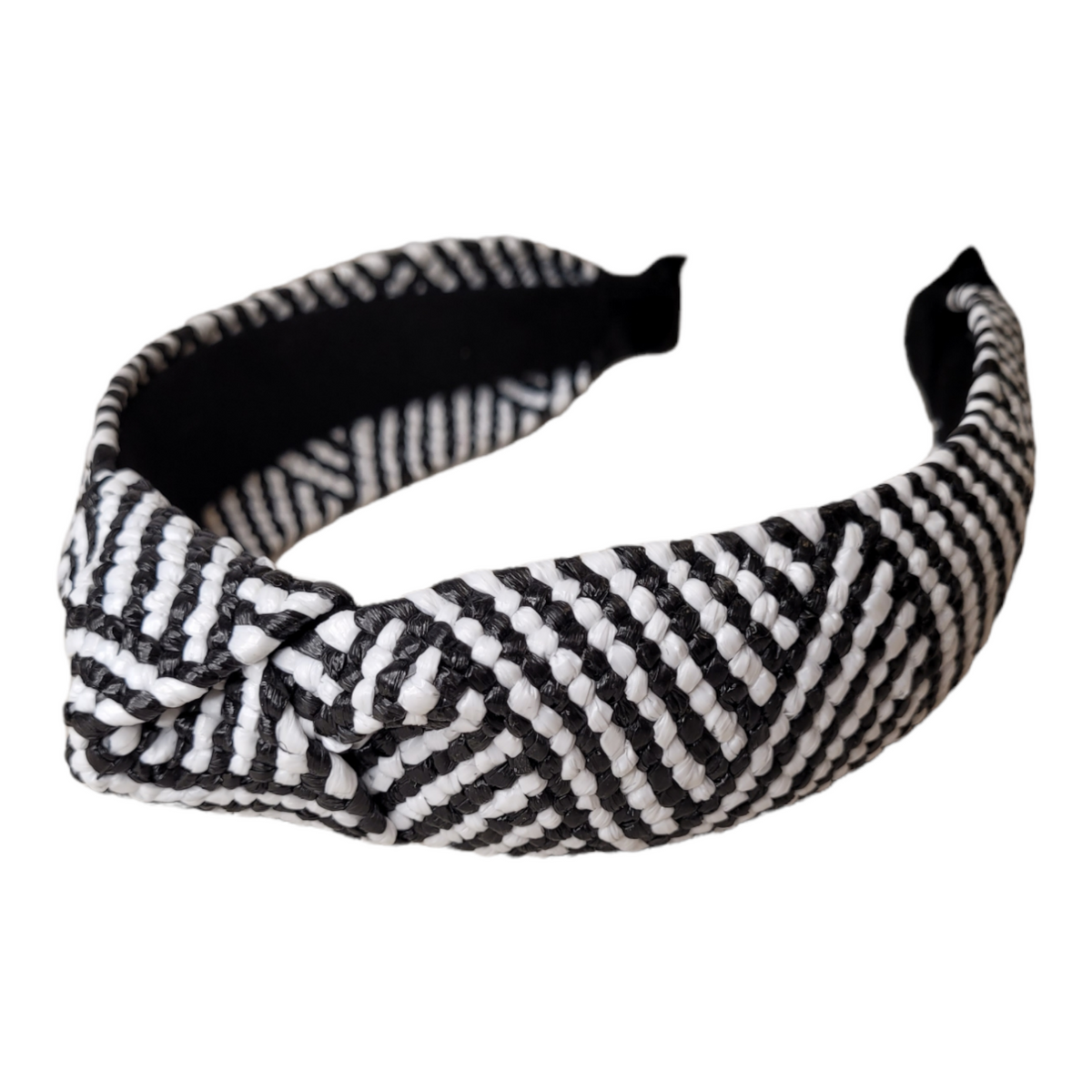 Black & White Patterned Knotted Headband Unique Bargains 1 Pc Grace Stripe Pattern Wide Cross Knot  main image 4