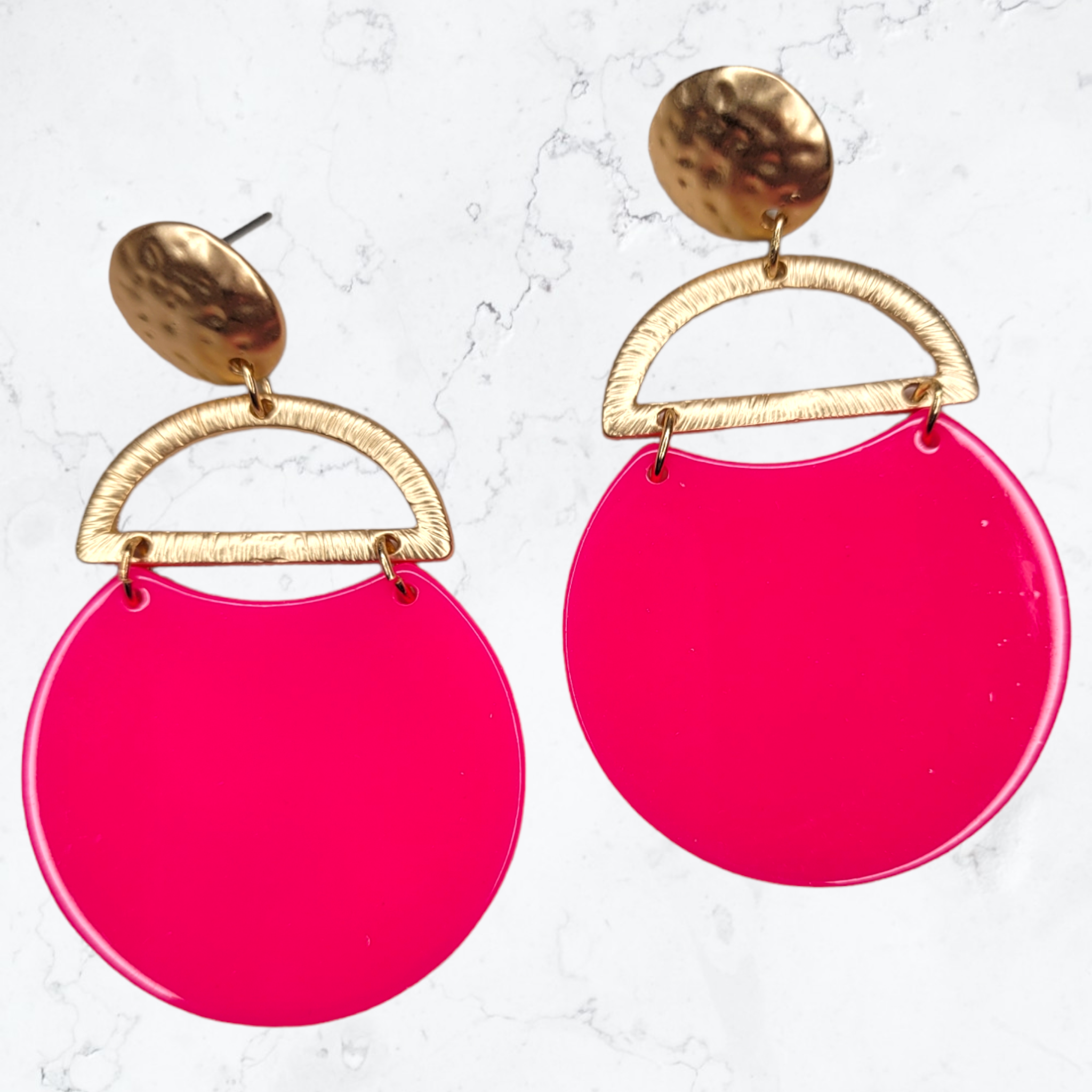 Hot Pink & Gold Geo Earrings-Earrings-louisgeorgeboutique-LouisGeorge Boutique, Women’s Fashion Boutique Located in Trussville, Alabama