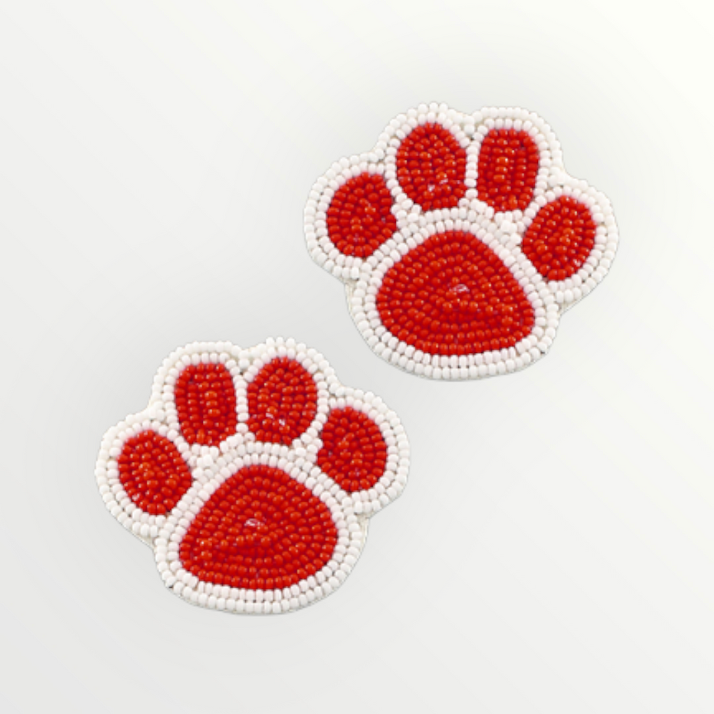 Red & White Beaded Paw Earrings-Earrings-LouisGeorge Boutique-LouisGeorge Boutique, Women’s Fashion Boutique Located in Trussville, Alabama
