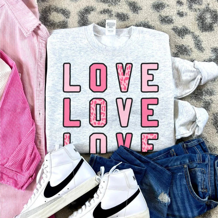 LOVE LOVE LOVE Sweatshirt-Apparel-LouisGeorge Boutique-LouisGeorge Boutique, Women’s Fashion Boutique Located in Trussville, Alabama