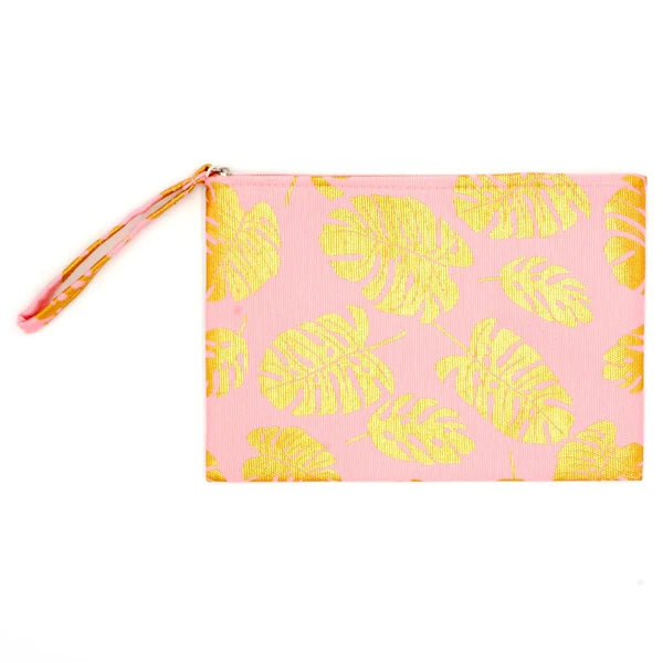 Gold Foil Tropical Leaf Beach Tote with Pouch - Pink-Handbags-LouisGeorge Boutique-LouisGeorge Boutique, Women’s Fashion Boutique Located in Trussville, Alabama