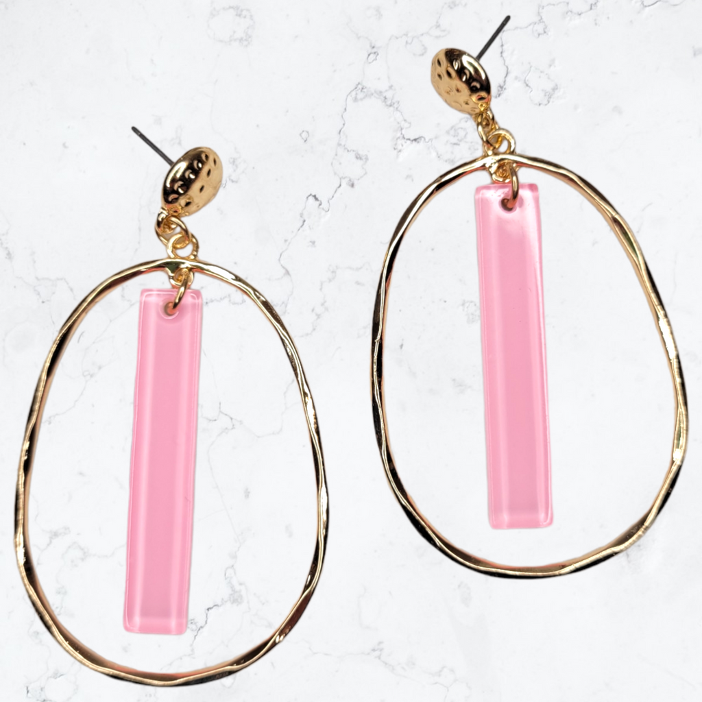 Gold & Pink Oval Bar Earrings-Earrings-louisgeorgeboutique-LouisGeorge Boutique, Women’s Fashion Boutique Located in Trussville, Alabama