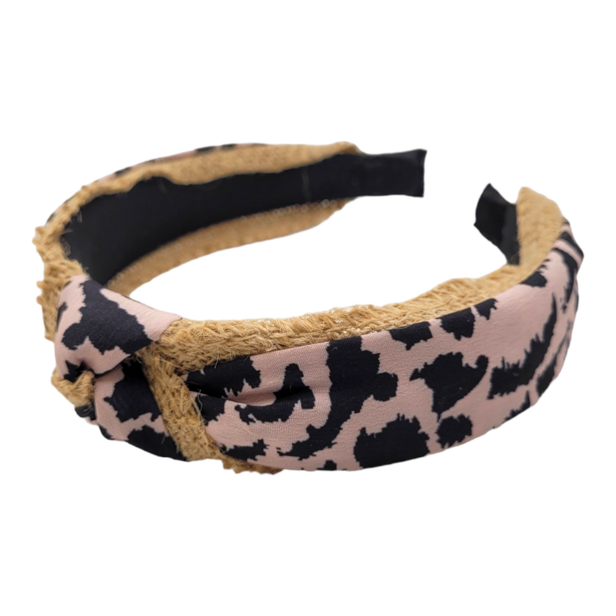 Pink and Black Knotted Headband Black Dot Ribbed Knotted Headband – Evie Pearl Handmade main image 2