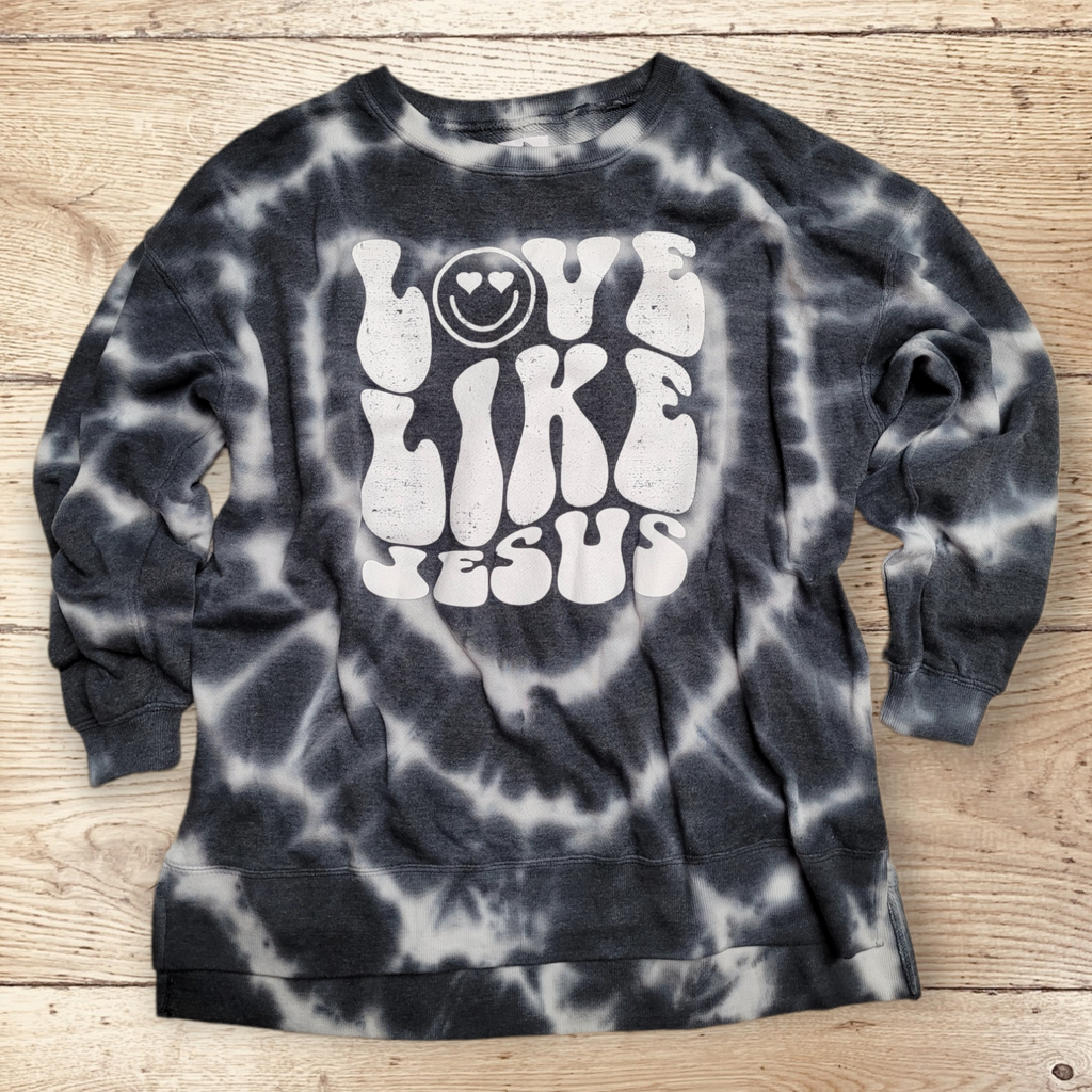 Love Like Jesus Tie Dye Graphic Long Sleeve Pullover PLUS/REG-Apparel-LouisGeorge Boutique-LouisGeorge Boutique, Women’s Fashion Boutique Located in Trussville, Alabama