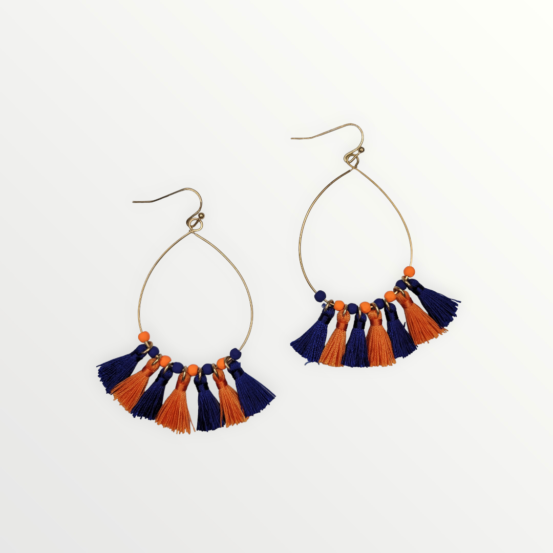Navy & Orange Tassel Earrings-Earrings-LouisGeorge Boutique-LouisGeorge Boutique, Women’s Fashion Boutique Located in Trussville, Alabama