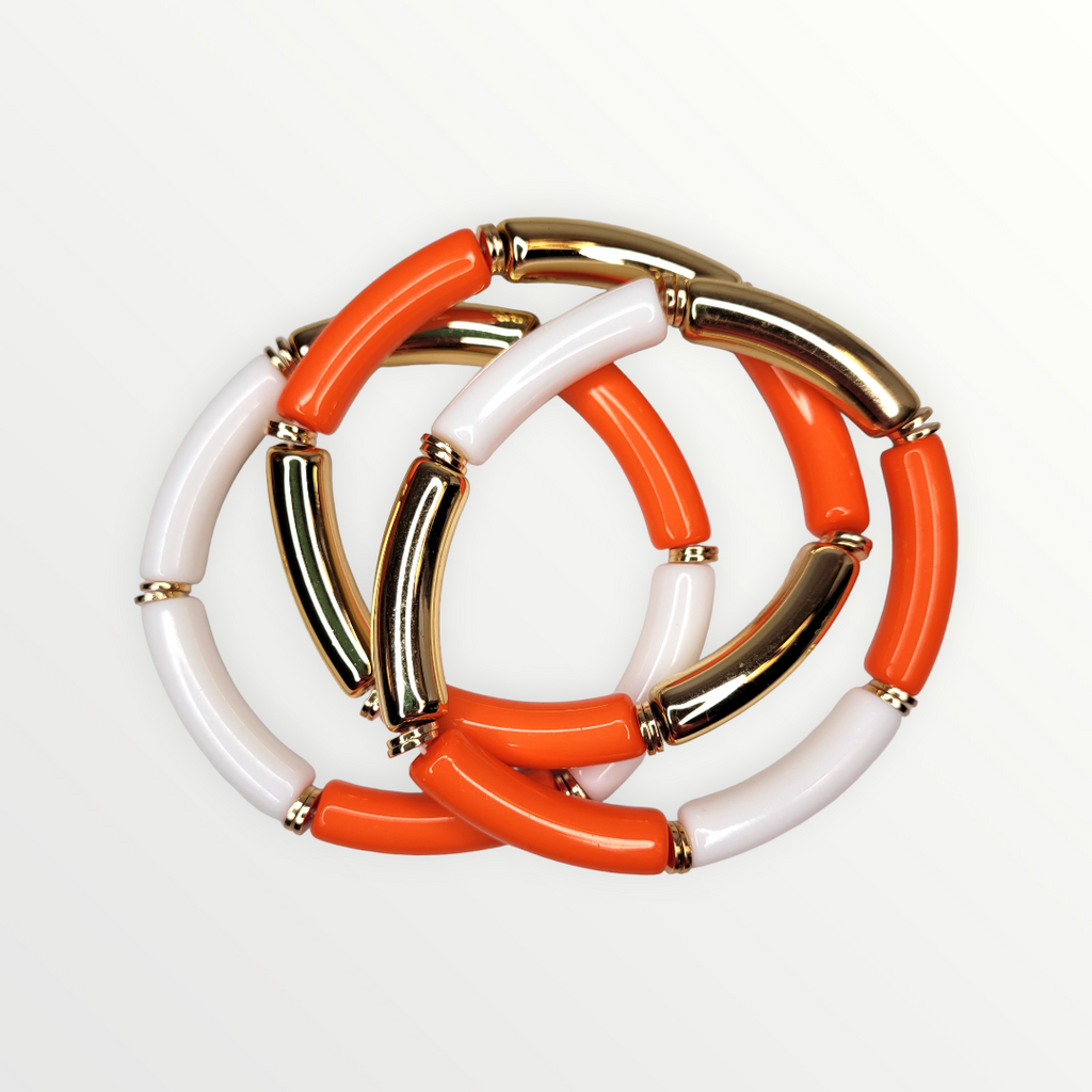 Orange & White Tube Bracelet Set-Bracelets-louisgeorgeboutique-LouisGeorge Boutique, Women’s Fashion Boutique Located in Trussville, Alabama