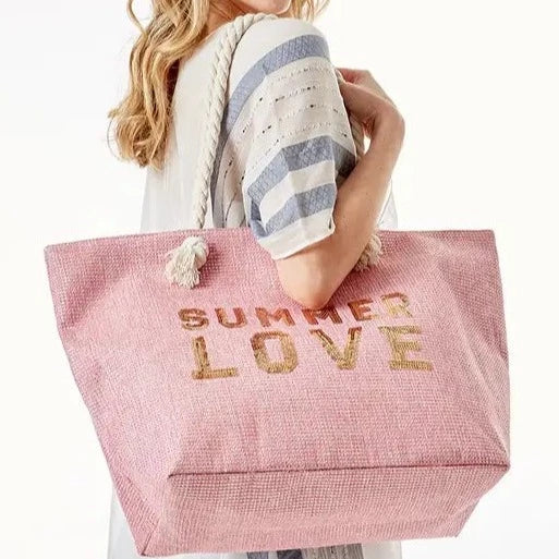 Summer Love Glitter Beach Tote - Pink-Handbags-LouisGeorge Boutique-LouisGeorge Boutique, Women’s Fashion Boutique Located in Trussville, Alabama