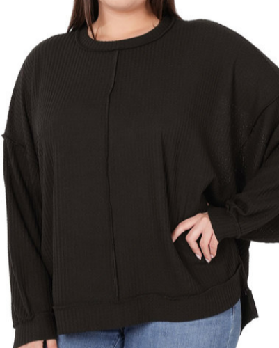Brushed Waffle Oversized Sweater - Reg/Plus-Apparel-LouisGeorge Boutique-LouisGeorge Boutique, Women’s Fashion Boutique Located in Trussville, Alabama