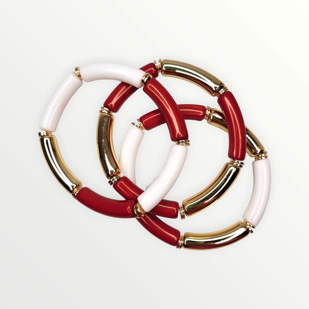 Red & White Tube Bracelet Set-Bracelets-louisgeorgeboutique-LouisGeorge Boutique, Women’s Fashion Boutique Located in Trussville, Alabama