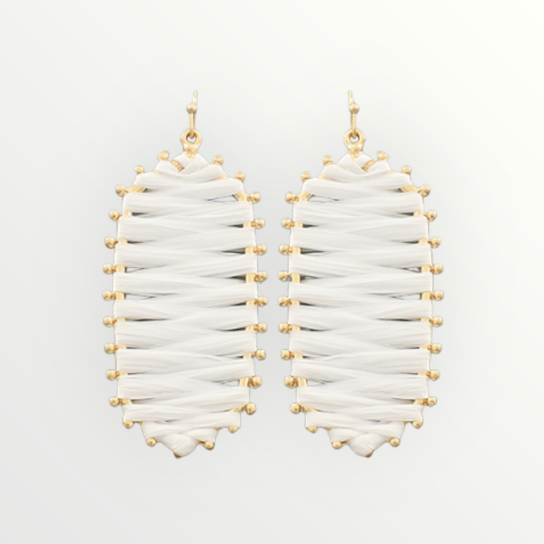 White & Gold Raffia Hexagon Earrings-Earrings-LouisGeorge Boutique-LouisGeorge Boutique, Women’s Fashion Boutique Located in Trussville, Alabama