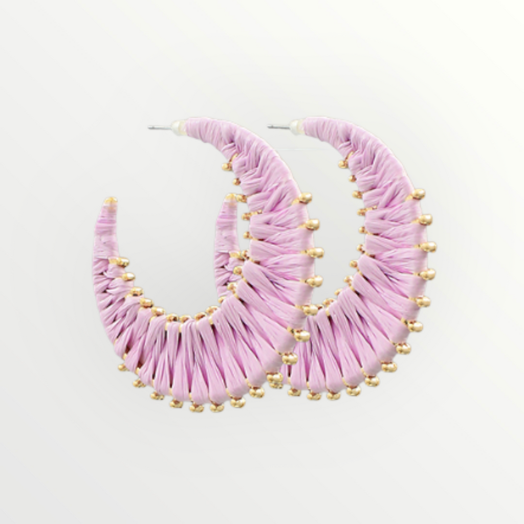 Lavendar Raffia Hoops-Earrings-LouisGeorge Boutique-LouisGeorge Boutique, Women’s Fashion Boutique Located in Trussville, Alabama