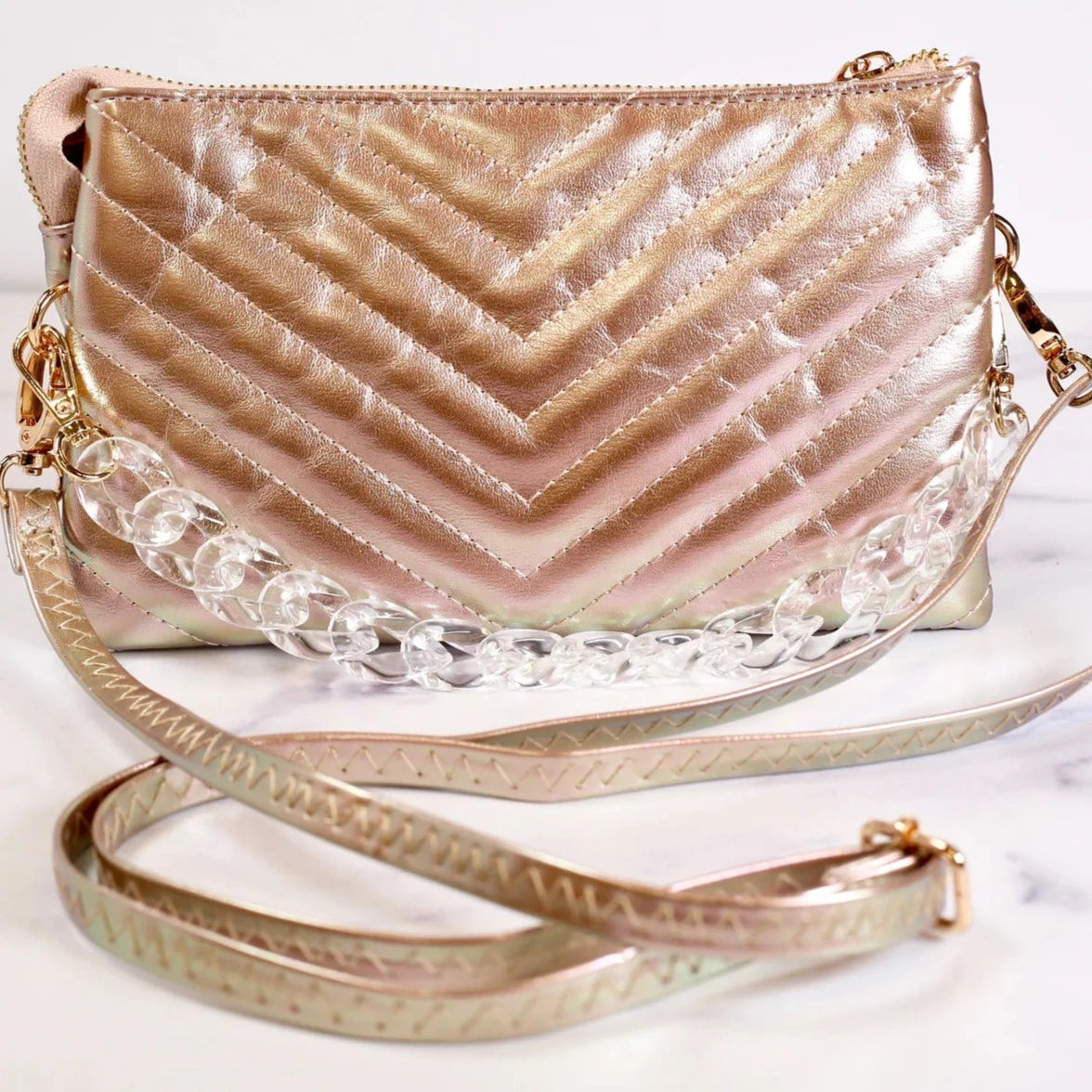 Sherman Quilted Crossbody - Gold Opal-Handbags-Caroline Hill-LouisGeorge Boutique, Women’s Fashion Boutique Located in Trussville, Alabama