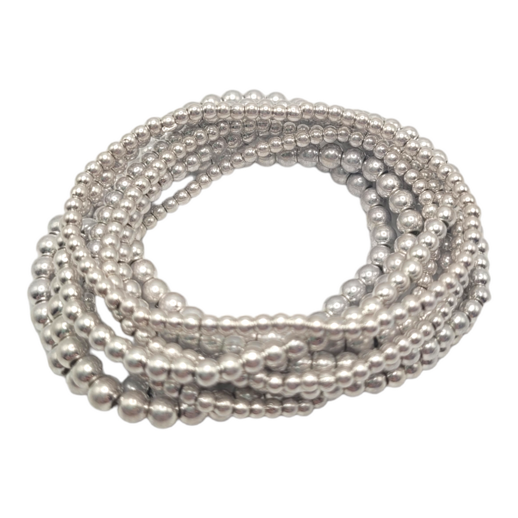 Lucy Beaded Bracelet Set Worn Silver-Bracelets-LouisGeorge Boutique-LouisGeorge Boutique, Women’s Fashion Boutique Located in Trussville, Alabama