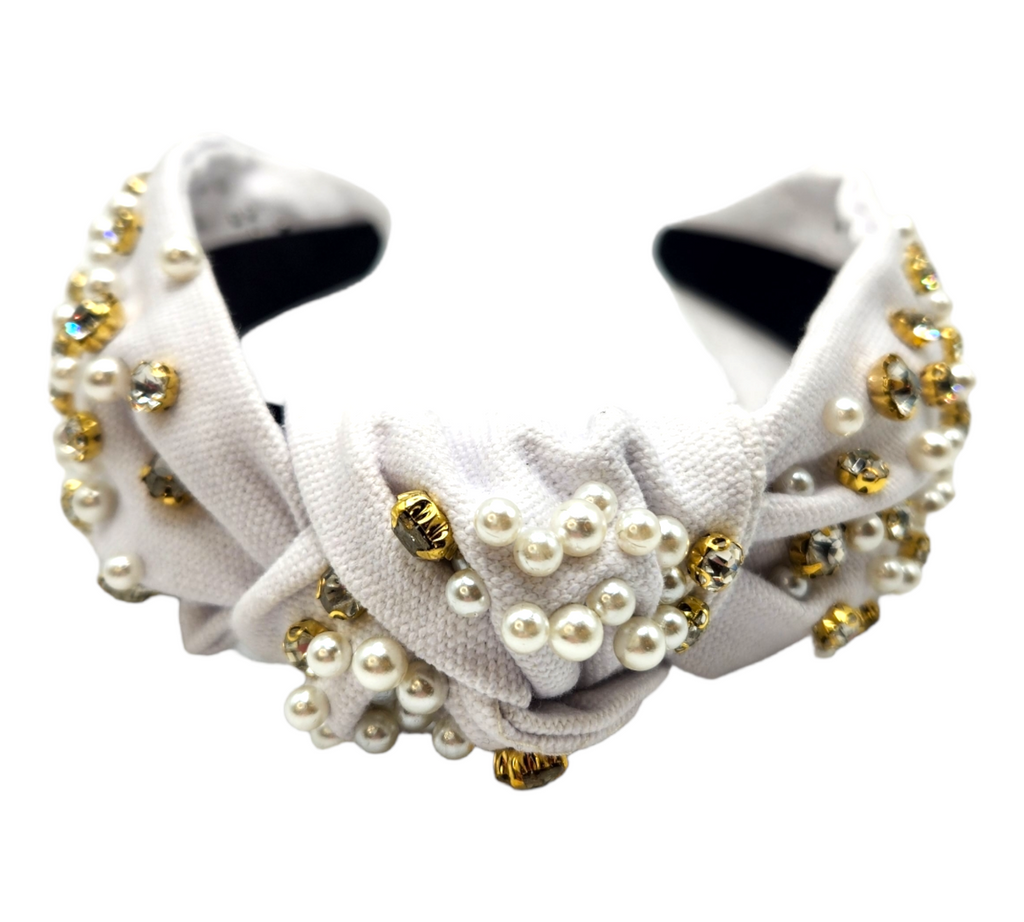 White Pearl & Rhinestone Embellished Top Knot Headband-Accessories-louisgeorgeboutique-LouisGeorge Boutique, Women’s Fashion Boutique Located in Trussville, Alabama