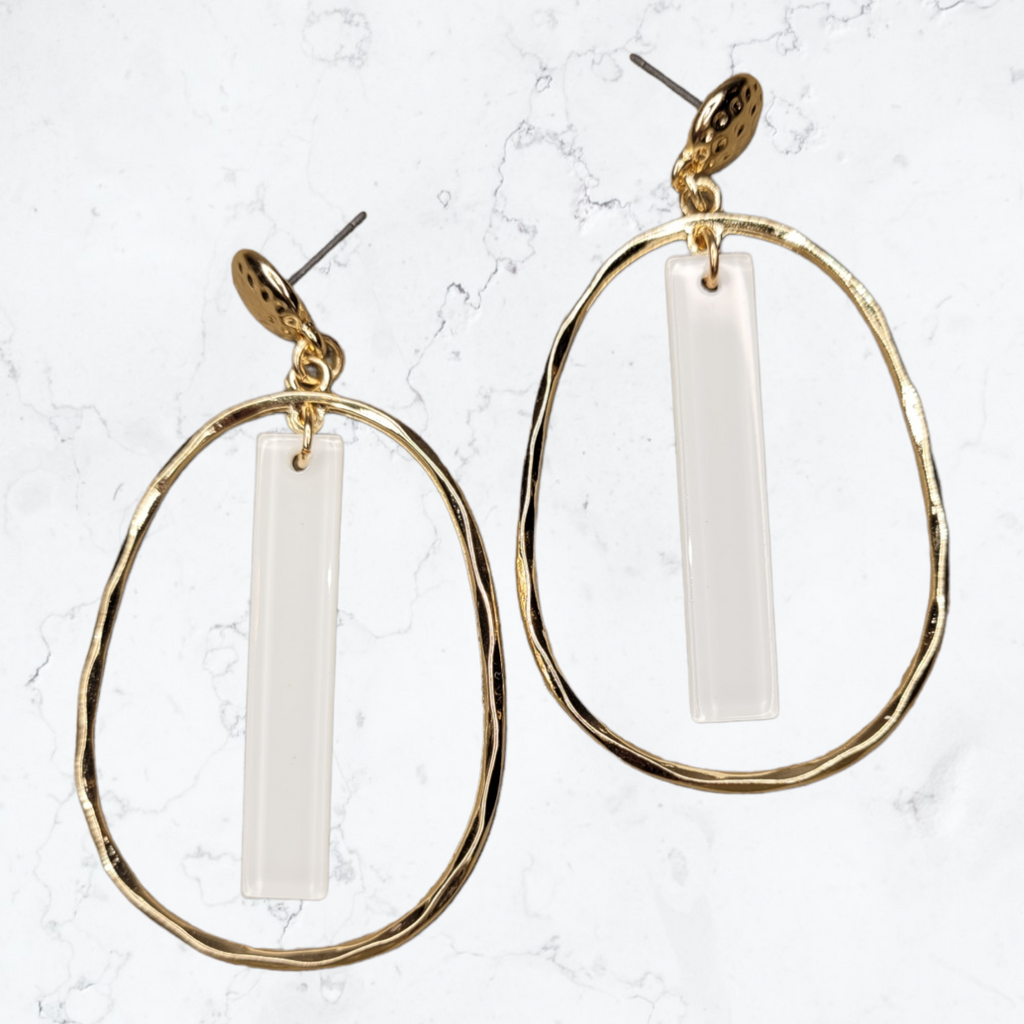 Gold & White Oval Bar Earrings-Earrings-louisgeorgeboutique-LouisGeorge Boutique, Women’s Fashion Boutique Located in Trussville, Alabama