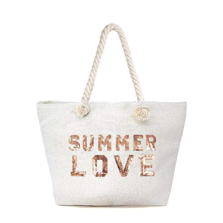 Summer Love Glitter Beach Tote - White-Handbags-LouisGeorge Boutique-LouisGeorge Boutique, Women’s Fashion Boutique Located in Trussville, Alabama