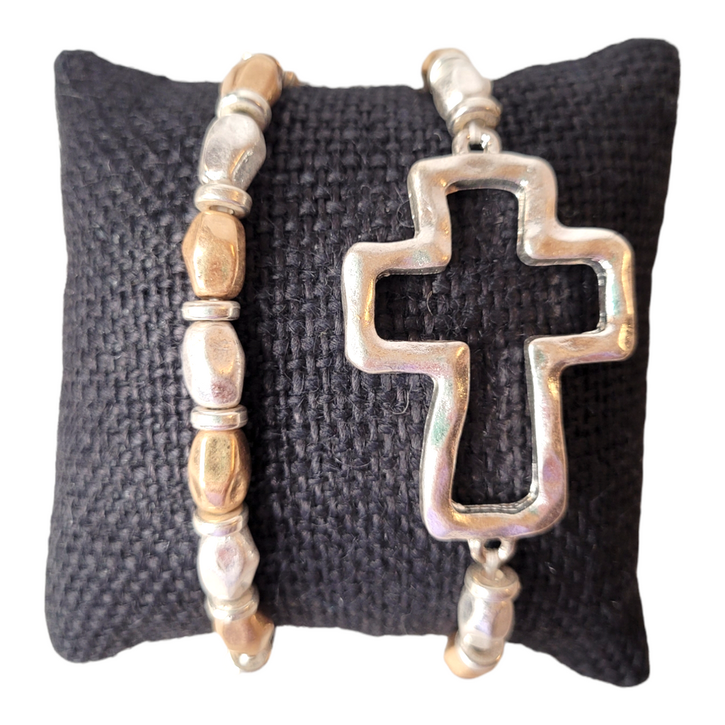 Faith Gold & Silver Bead Cross Bracelet-Bracelets-louisgeorgeboutique-LouisGeorge Boutique, Women’s Fashion Boutique Located in Trussville, Alabama