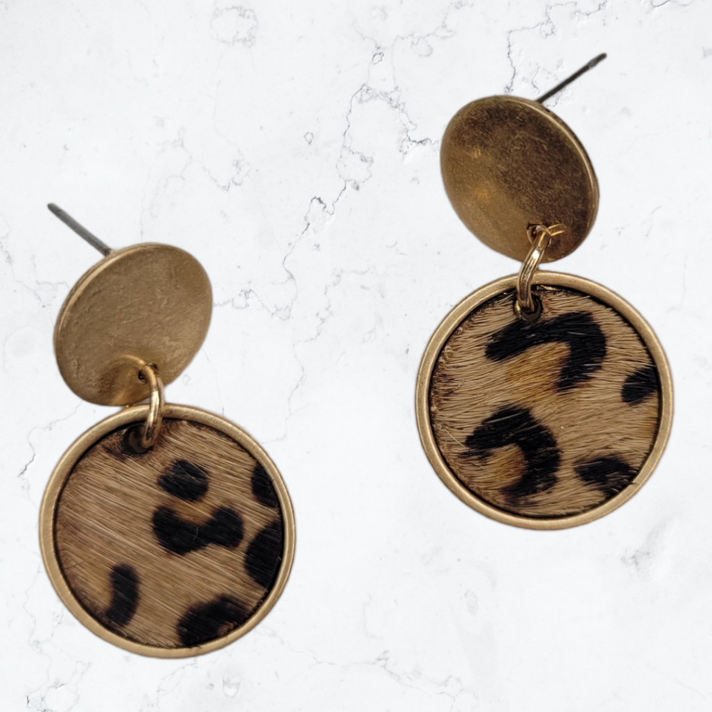 Gold Leopard Disc Earrings-Earrings-louisgeorgeboutique-LouisGeorge Boutique, Women’s Fashion Boutique Located in Trussville, Alabama
