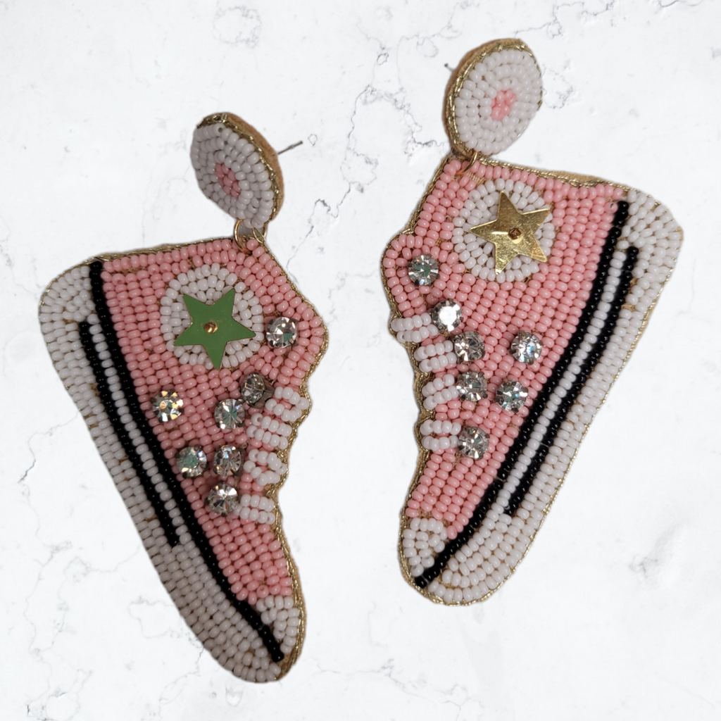 Pink Sneakers Beaded Earrings-Earrings-louisgeorgeboutique-LouisGeorge Boutique, Women’s Fashion Boutique Located in Trussville, Alabama
