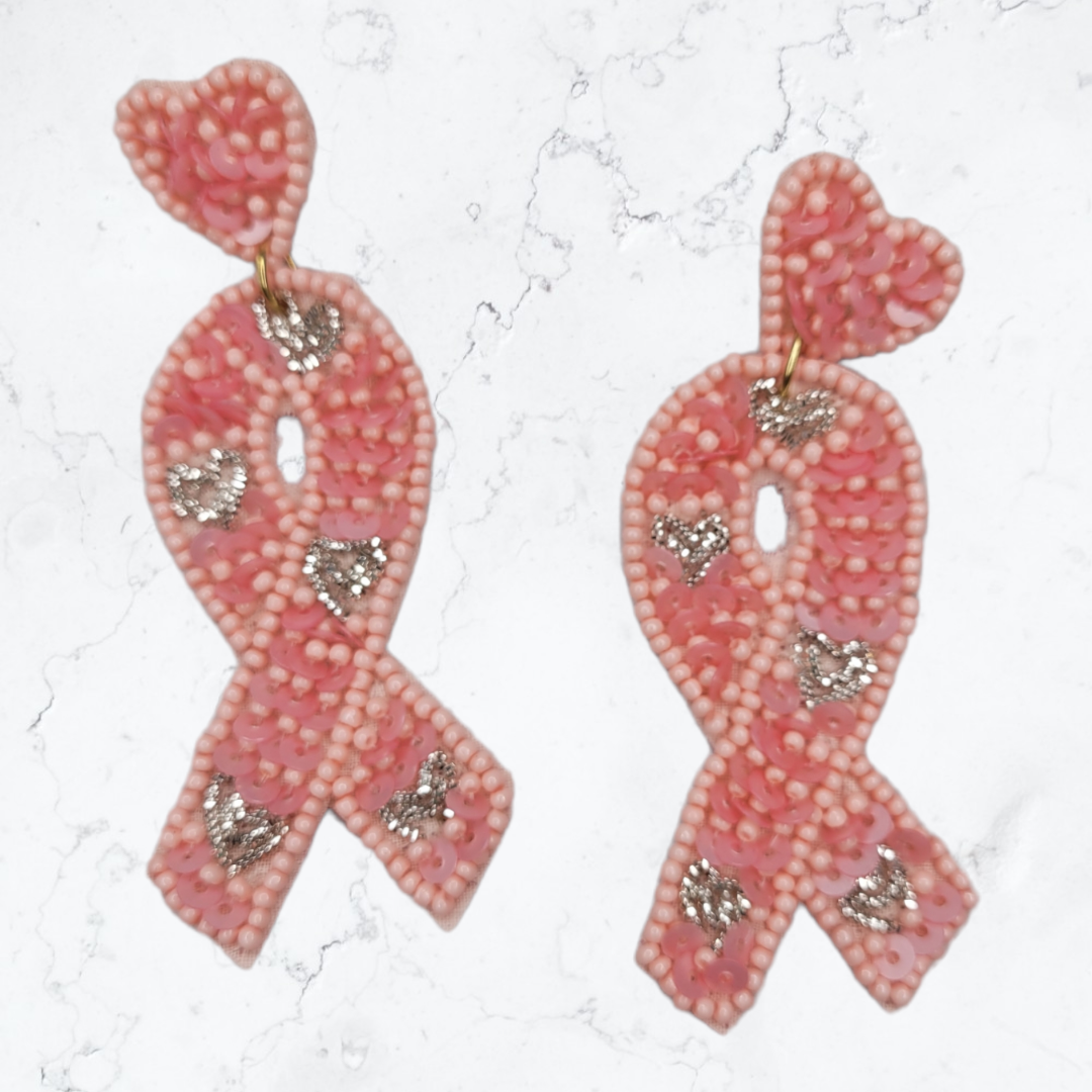 Pink Ribbon Beaded Earrings-Earrings-louisgeorgeboutique-LouisGeorge Boutique, Women’s Fashion Boutique Located in Trussville, Alabama