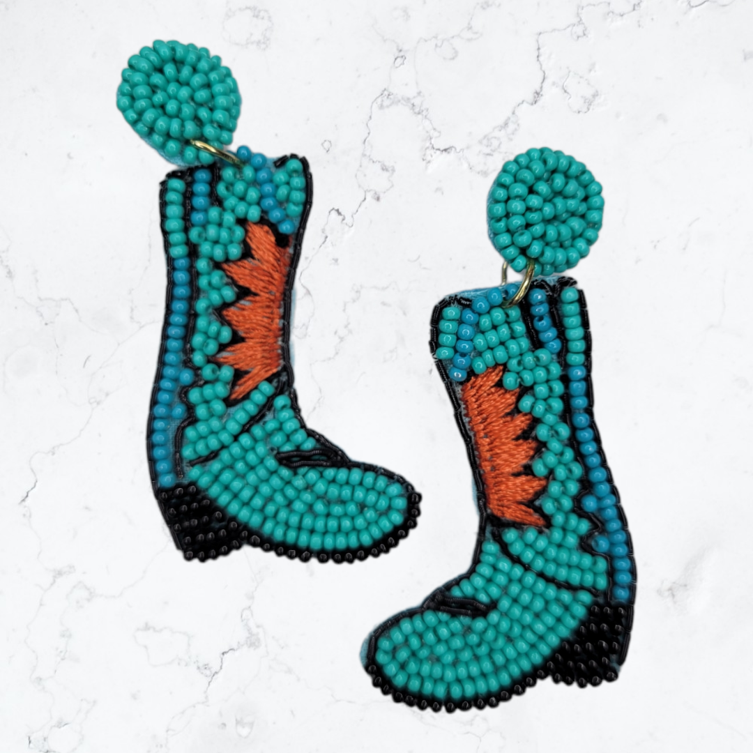Turquoise Boots Beaded Earrings-Earrings-louisgeorgeboutique-LouisGeorge Boutique, Women’s Fashion Boutique Located in Trussville, Alabama