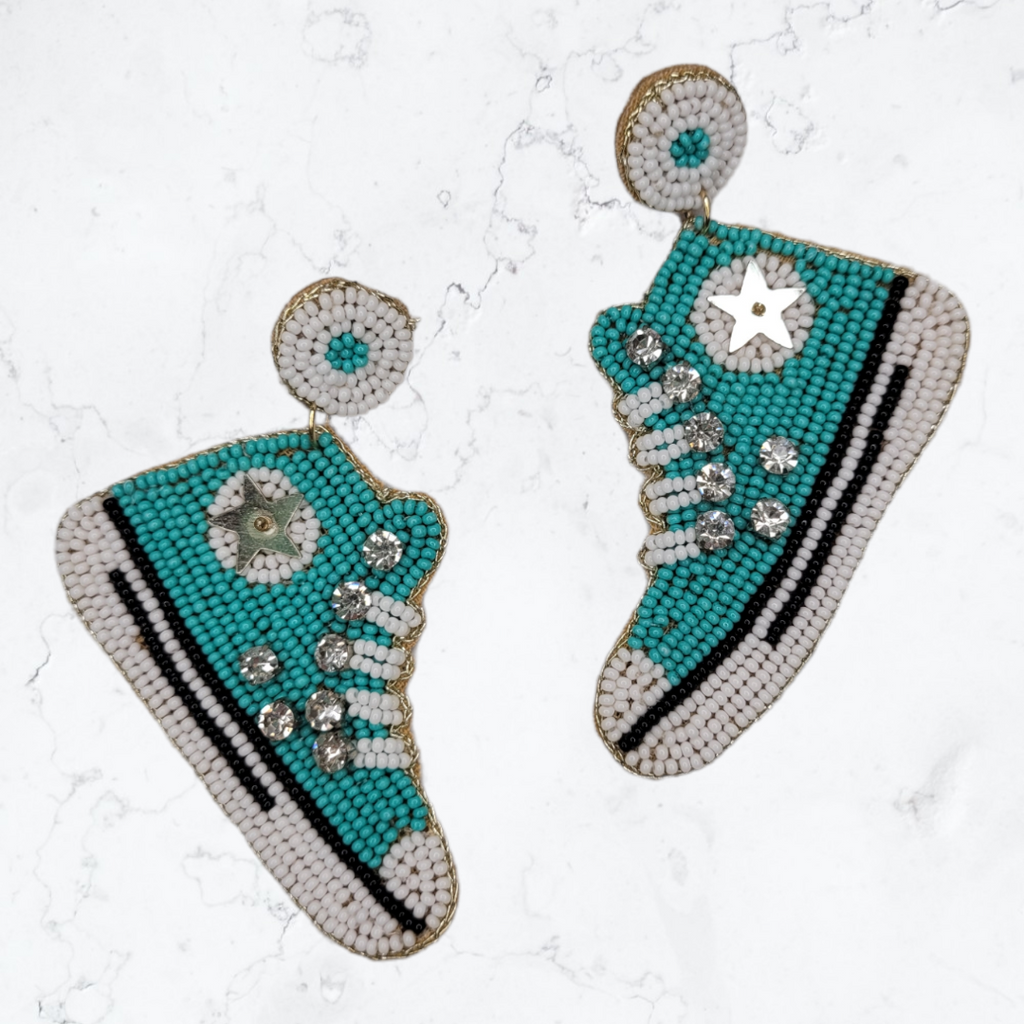 Turquoise Sneakers Beaded Earrings-Earrings-louisgeorgeboutique-LouisGeorge Boutique, Women’s Fashion Boutique Located in Trussville, Alabama