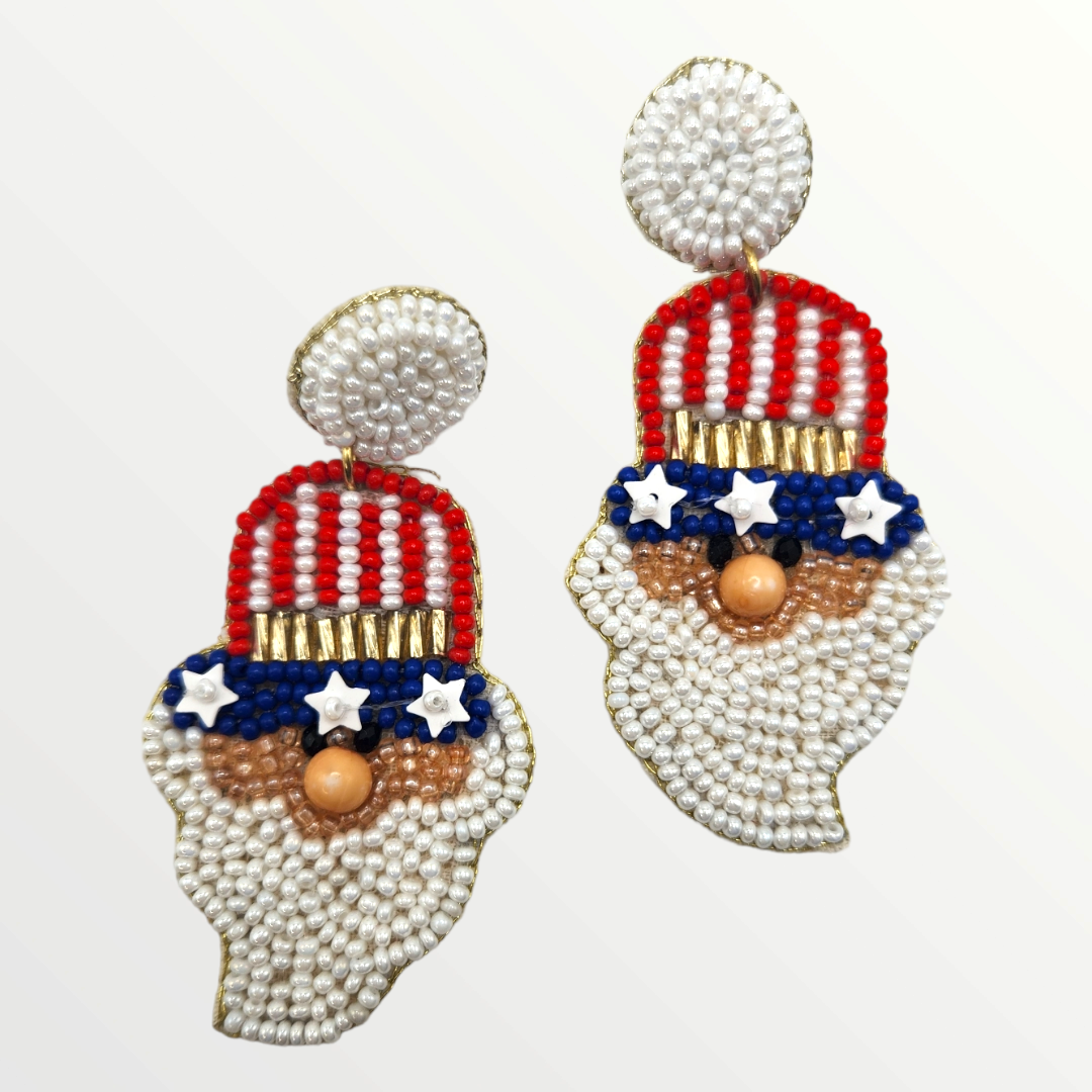 Uncle Sam Patriotic Beaded Earrings-Earrings-LouisGeorge Boutique-LouisGeorge Boutique, Women’s Fashion Boutique Located in Trussville, Alabama