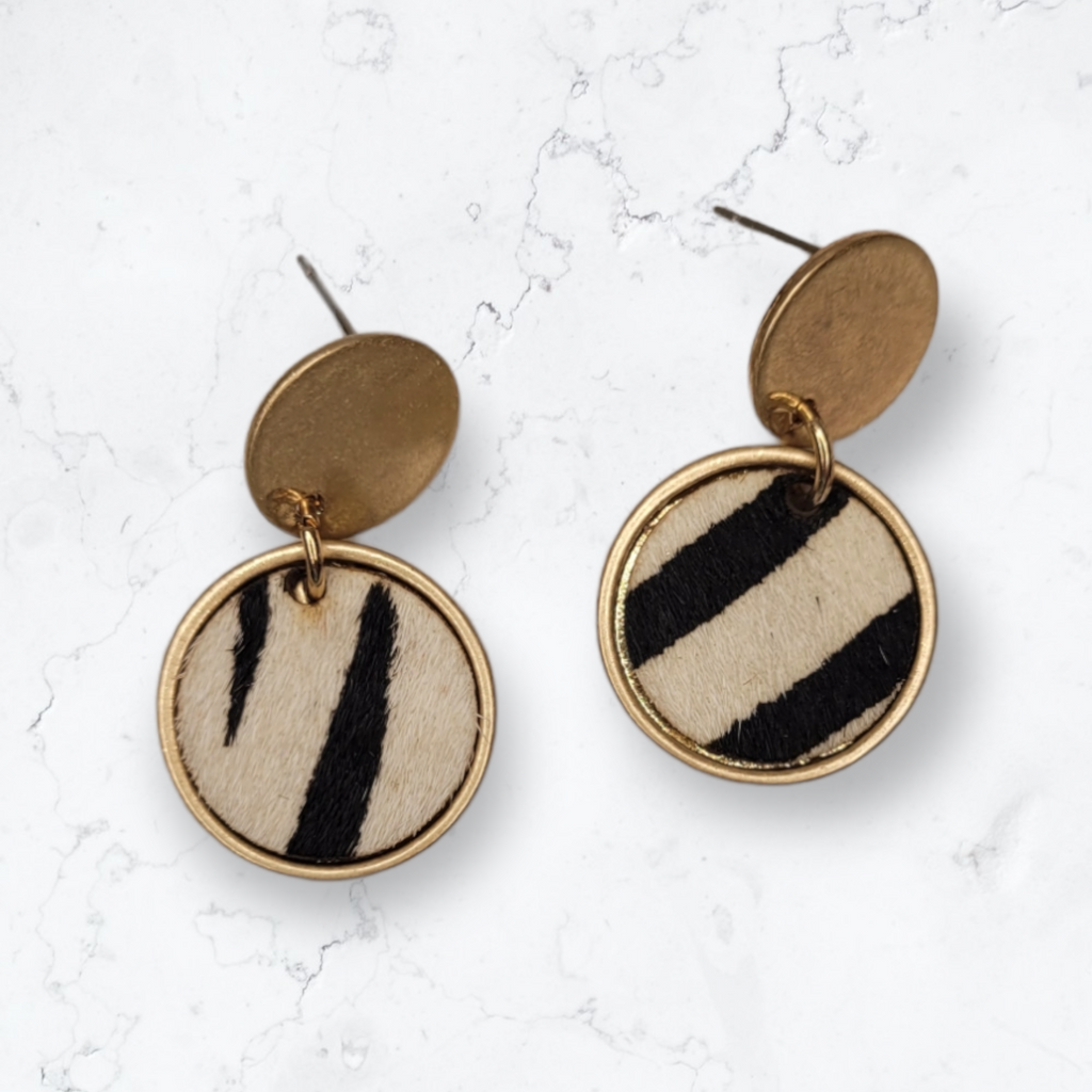 Zebra Gold Disc Earrings-Earrings-LouisGeorge Boutique-LouisGeorge Boutique, Women’s Fashion Boutique Located in Trussville, Alabama